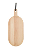 Ovale serveerplank van Zusss gemaakt van naturel rubberhout met een lus van veganistisch leer.