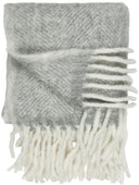 Ib Laursen plaid in lichtgrijs en creme met geweven patroon en franjes aan de uiteindes