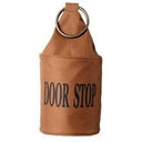 Deurstop van cognac kleurig canvas met metalen ring en tekst DOOR STOP