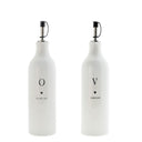Bastion Collections olie / azijn fles in crème-wit aardewerk met zwarte tekst