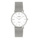 OOZOO horloge C9903 met zilverkleurige stalen kast, mesh band en witte wijzerplaat