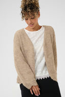 Cream vest in cobblestone met een V-hals en lange mouwen