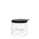 Glazen Bastion Collections voorraadpot met zwarte bloemenopdruk en zwart rubberen deksel
