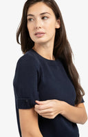 Blauw gebreid YAYA shirt met korte mouwen en ronde hals