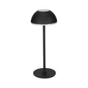 Zwarte, draadloze LED lamp van metaal met een slanke vormgeving.