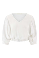 Zusss blouse linnenlook in off white met V-hals en vleermuismouwen