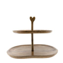 Bastion Collections etagere gemaakt van naturelkleurig hout met twee lagen en een hartje als detail aan de bovenzijde