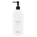 Zwart witte zeeppomp van Bastion Collections met de tekst dish soap