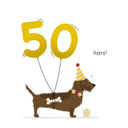 Wenskaart voor 50 jaar met illustratie van teckel Frits
