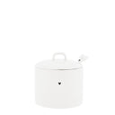 Wit aardewerk suikerpotje van Bastion Collections met bijpassend deksel en keramieken lepeltje.