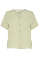 Cream blouse van linnen in de kleur green tea met een V-hals