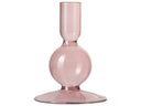 Roze glazen kandelaar met een klassieke ronde voet, hoogte 11 cm