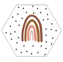 Label-R hexagon met regenboogmotief in wit en naturel tinten
