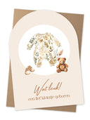 Dubbele A5 wenskaart Jots geboren met koperfolie details en kraft envelop