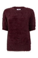 Zoso shirt judith in bordeaux met korte mouwen en fluffy textuur