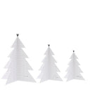 Drie papieren kerstboompjes van Bastion Collections in zwart en wit in verschillende hoogtes.