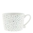 Bastion Collections mok l little dots in wit aardewerk met zwarte en titaankleurige stippen