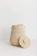 Ronde mand met deksel in naturel palmvezel, maat L