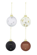 Set van vier glazen kerstballen van Zusss met verschillende prints en teksten in multicolor