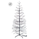 Zwarte metalen kerstboom van 180 cm hoog met geïntegreerde LED-verlichting op een metalen standaard.