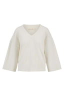 Witte gebreide Zusss trui met V-hals