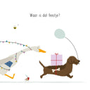 Wenskaart met illustratie van teckel Frits voor een feestje