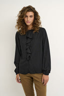 Zwarte blouse van het merk Cream met ruches en knoopsluiting