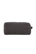 Zusss make-up tas van zachte teddy stof in de kleur antracietgrijs met een rits en logo aan de voorzijde.