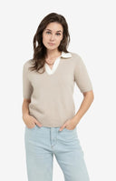 YAYA trui in de kleur mist green met een V-hals en polokraagje
