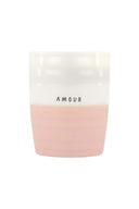 Roze en witte keramische Zusss theemok amour met tekstopdruk