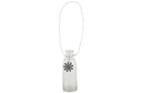 Glazen flesje met zinken bloemdecoratie als ophangbaar decoratie-item