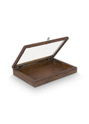 vtwonen houten box s - bruin, een houten bewaarkist met een glazen deksel en een metalen slotje.