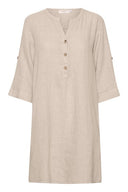 Cream tuniek in linnen met zandkleur en houten knoopjes