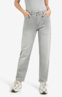 YAYA broek jeans in lichtgrijs met cargo zakken en wijde pijpen