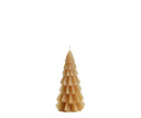 Een handgemaakte kerstboomvormige kaars in een warme fudgekleur, merk Rustik Lys.