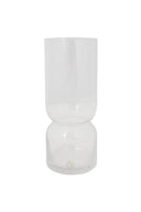 Zusss vaas glas s, een transparante glazen vaas in zandlopervorm met subtiele bubbeltjes.