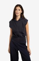 YAYA hoodie in donkerblauw, mouwloos model met capuchon en ritssluiting