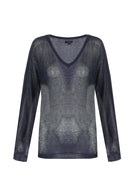 G-maxx trui in de kleur blauw met ronde hals en subtiele mouwbies