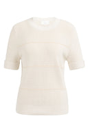 YAYA shirt met strepen in ecru, kort model met ronde hals en contrasterende gestructureerde strepen.