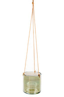 MrsBloom plantenhanger van groen glas met een bruin touw