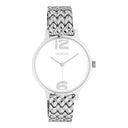 Zilverkleurig OOZOO horloge model C11020 met een witte wijzerplaat en metalen band.