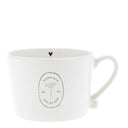 Bastion Collections mok l bloom with love van wit aardewerk met bloemenprint en tekst