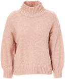 Fijn gebreide trui van JcSophie in de kleur blush met hoge hals en lange mouwen