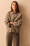 YAYA broek tailleband - donkertaupe