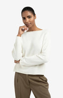 YAYA trui fijngebreid in de kleur off white met boothals en lange mouwen