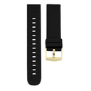 Zwarte rubberen OOZOO smartwatch band met een goudkleurige gesp.