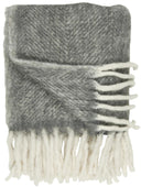 Ib Laursen plaid in donkergrijs en crème met geweven patroon en franjes