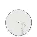 Bastion Collections dessertbord flower in wit met zwarte takjesprint en tekst