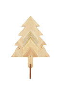 Zusss serveerplank in de vorm van een kerstboom gemaakt van naturel mangohout met een lus van PU leer aan het handvat.