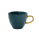 Compacte Urban Nature Culture mok s Good Morning in blauw en groen met een gouden oor.